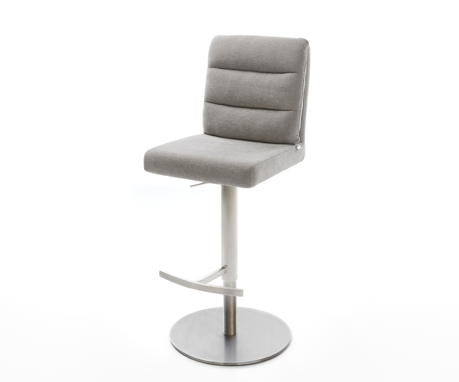 Barová stolička Pela-Flex texturovaná látka mäkký otočná podstava výškovo nastaviteľná nerezová oceľ strieborno sivá