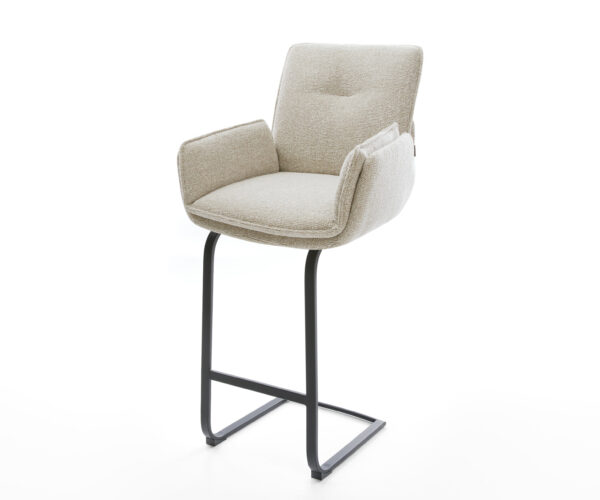 Barová stolička Nela-Flex tkanina mäkká béžová konzolová podstava plochý kov čierna