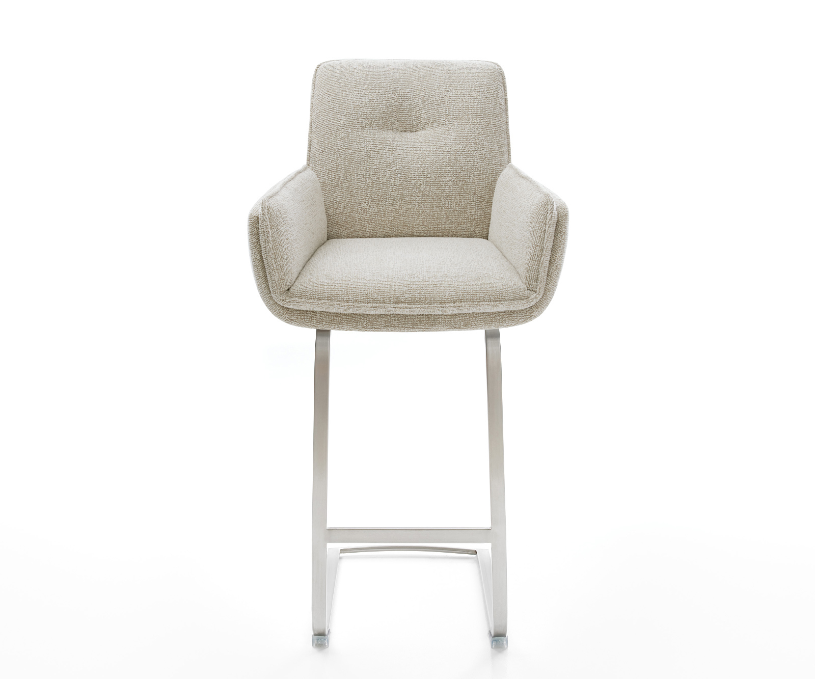 Barová stolička Nela-Flex tkanina mäkká béžová konzolová podstava plochá nerezová oceľ strieborno-šedá - Image 2