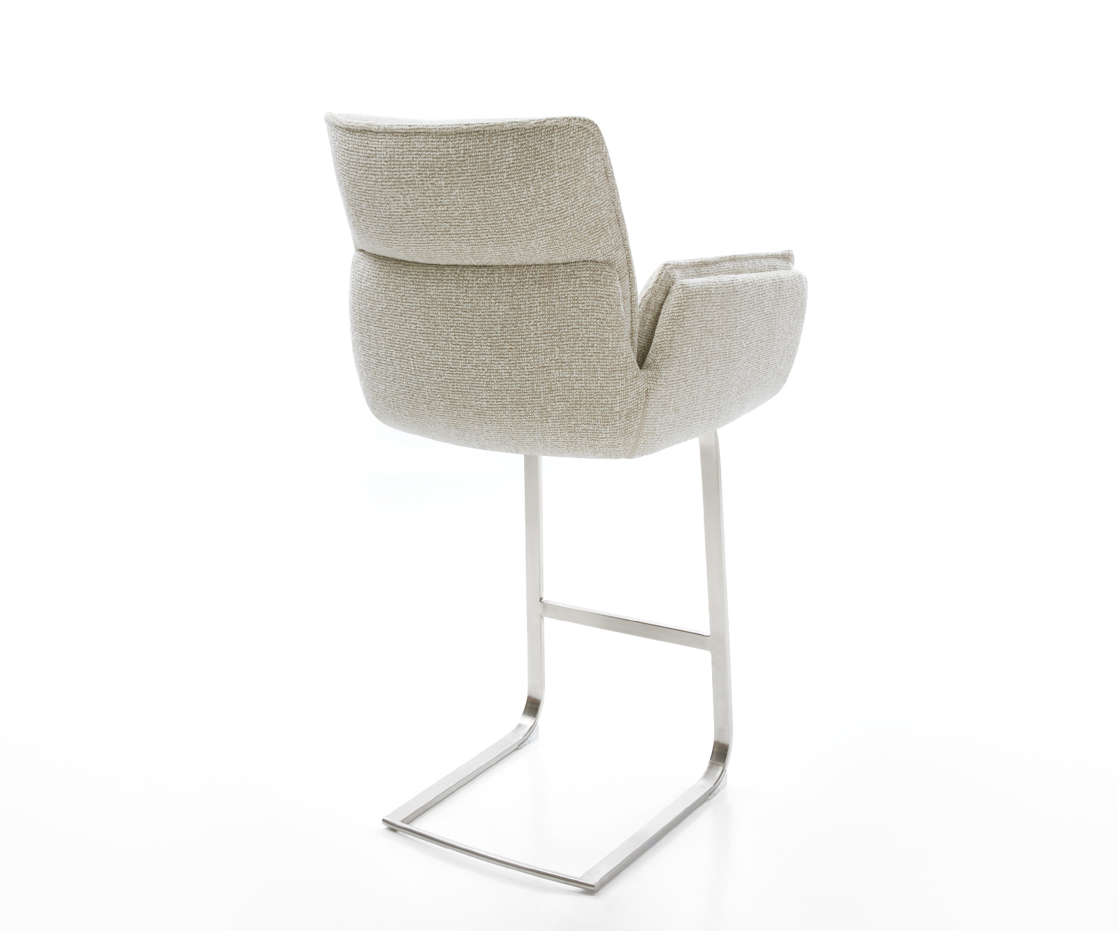 Barová stolička Nela-Flex tkanina mäkká béžová konzolová podstava plochá nerezová oceľ strieborno-šedá - Image 5