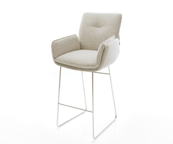 Barová stolička Nela-Flex tkanina mäkká béžová tenká podstava nerezová oceľ strieborno sivá
