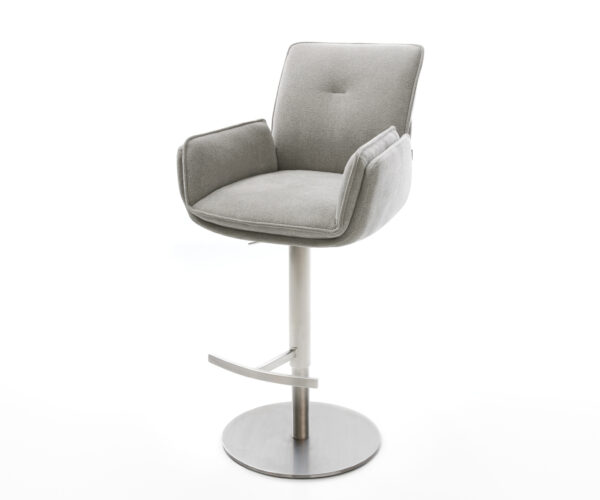 Barová stolička Nela-Flex texturovaná látka mäkký otočná podstava výškovo nastaviteľná nerezová oceľ strieborno-šedá
