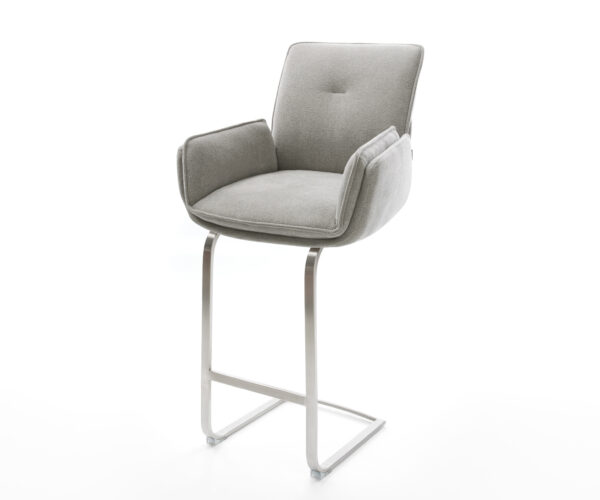 Barová stolička Nela-Flex texturovaná látka mäkká sivá konzolová podstava plochá nerezová oceľ strieborno-šedá