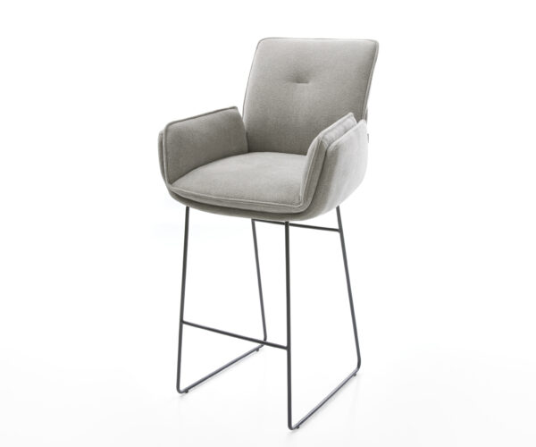 Barová stolička Nela-Flex texturovaná látka mäkký sivá tenká podstava kov čierna