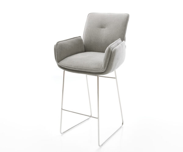 Barová stolička Nela-Flex texturovaná látka mäkká sivá tenká podstava nerezová oceľ strieborno-šedá