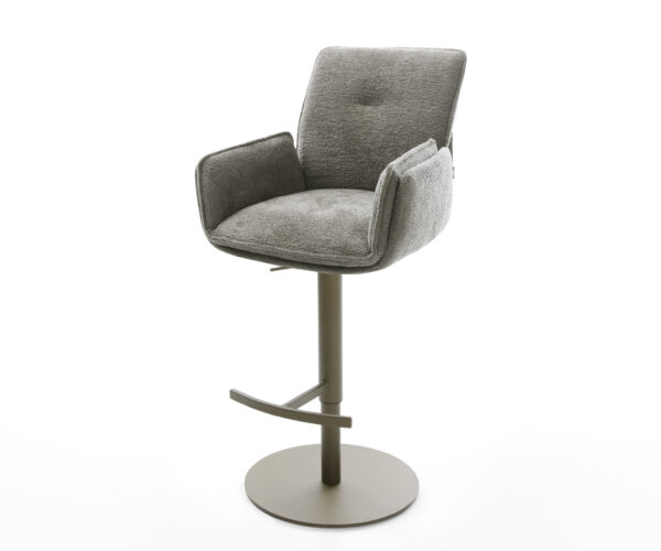 Barová stolička Nela-Flex bouclé mäkký tmavobéžová otočná podstava výškovo nastaviteľná kov titánová farba