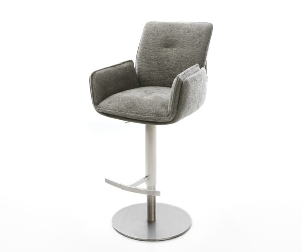 Barová stolička Nela-Flex bouclé mäkký tmavobéžová otočná podstava výškovo nastaviteľná nerezová oceľ striebornošedá
