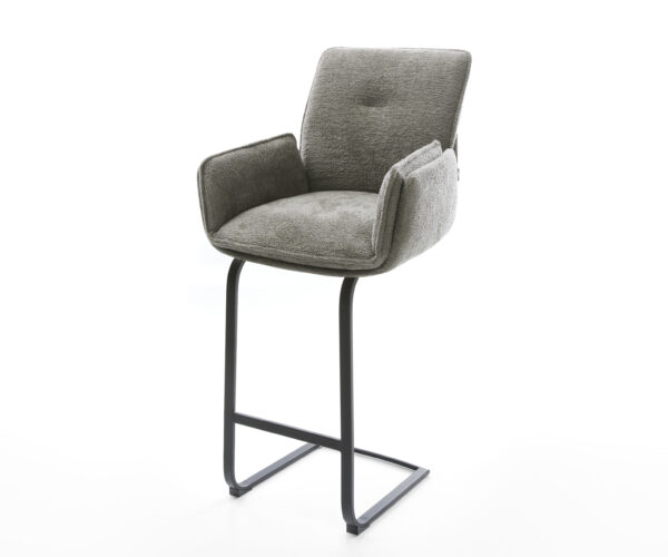 Barová stolička Nela-Flex bouclé mäkký tmavobéžová konzolová podstava plochý kov čierna