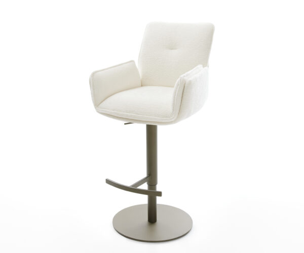 Barová stolička Nela-Flex bouclé mäkký béžová otočná podstava výškovo nastaviteľná kov titánová farba