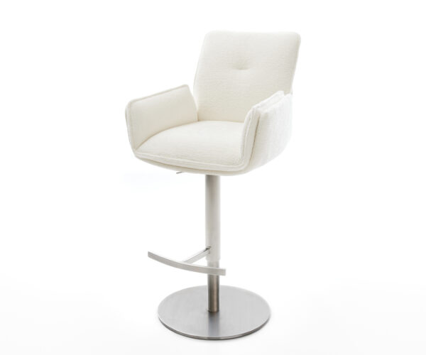 Barová stolička Nela-Flex bouclé mäkký béžová otočná podstava výškovo nastaviteľná nerezová oceľ strieborno-šedá