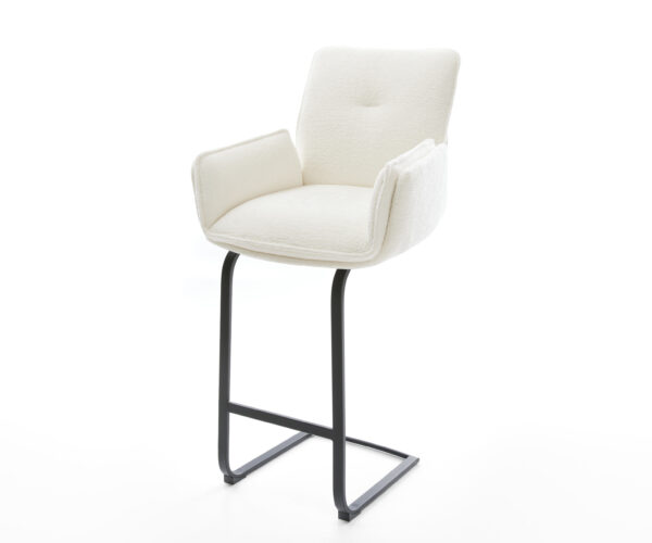 Barová stolička Nela-Flex bouclé mäkký béžová konzolová podstava plochý kov čierna