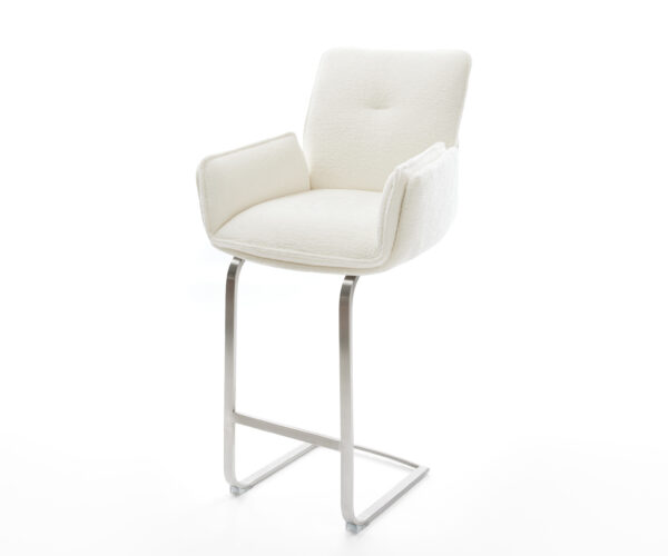 Barová stolička Nela-Flex bouclé mäkký béžová konzolová podstava plochá nerezová oceľ strieborno-šedá