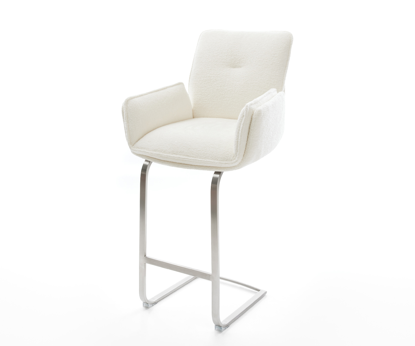 Barová stolička Nela-Flex bouclé mäkký béžová konzolová podstava plochá nerezová oceľ strieborno-šedá