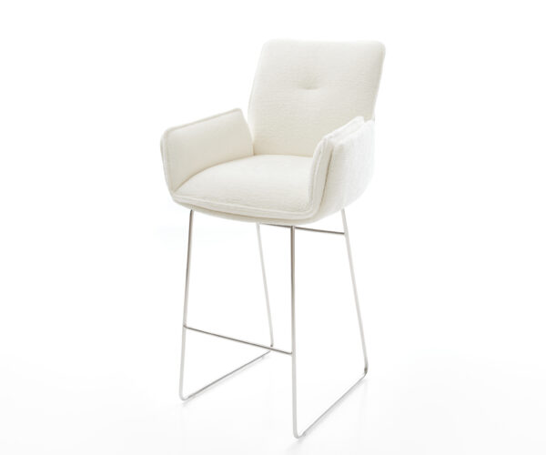 Barová stolička Nela-Flex bouclé mäkký béžová tenká podstava nerezová oceľ strieborno-šedá