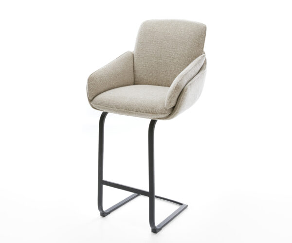 Barová stolička Luan-Flex tkanina mäkká béžová konzolová podstava plochý kov čierna