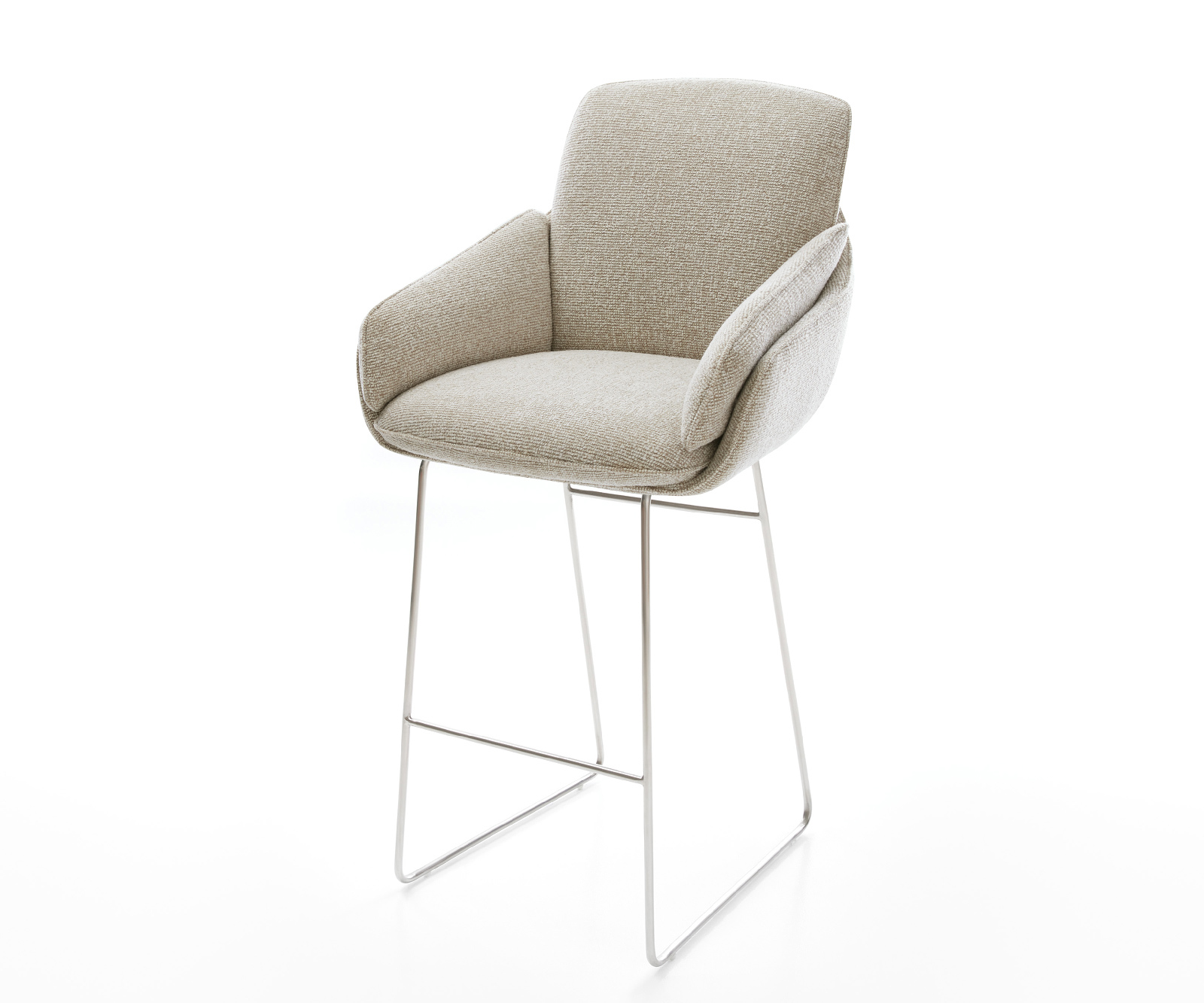 Barová stolička Luan-Flex tkanina mäkká béžová tenká podstava nerezová oceľ strieborno-šedá