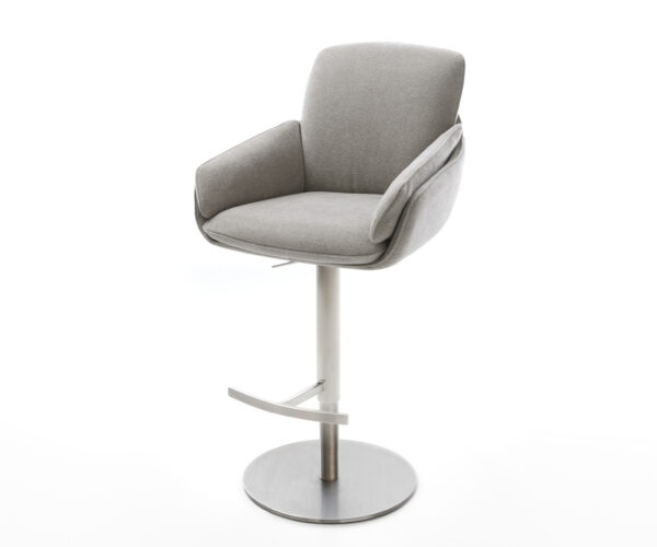 Barová stolička Luan-Flex texturovaná látka mäkká sivá otočná podstava výškovo nastaviteľná nerezová oceľ strieborno-šedá