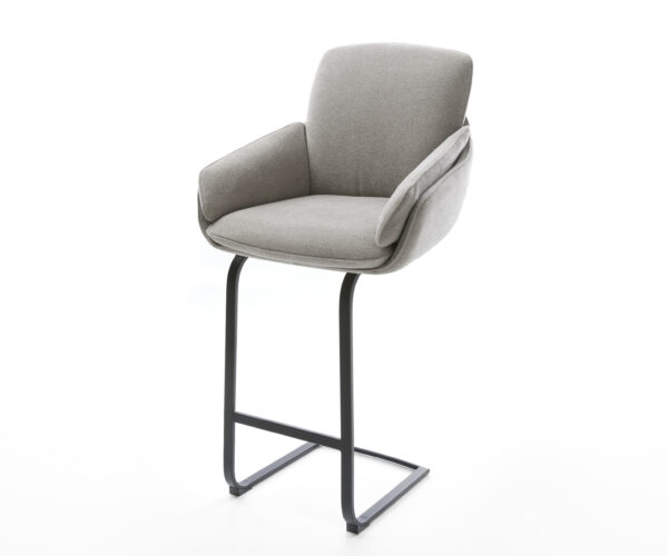 Barová stolička Luan-Flex texturovaná látka mäkká sivá konzolová podstava plochý kov čierna