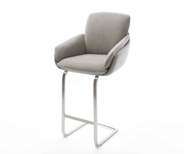 Barová stolička Luan-Flex texturovaná látka mäkká sivá konzolová podstava plochá nerezová oceľ strieborno-šedá