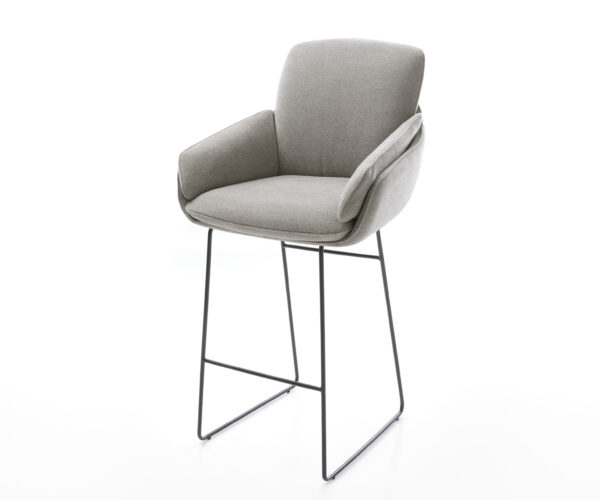 Barová stolička Luan-Flex texturovaná látka mäkká sivá tenká podstava kov čierna