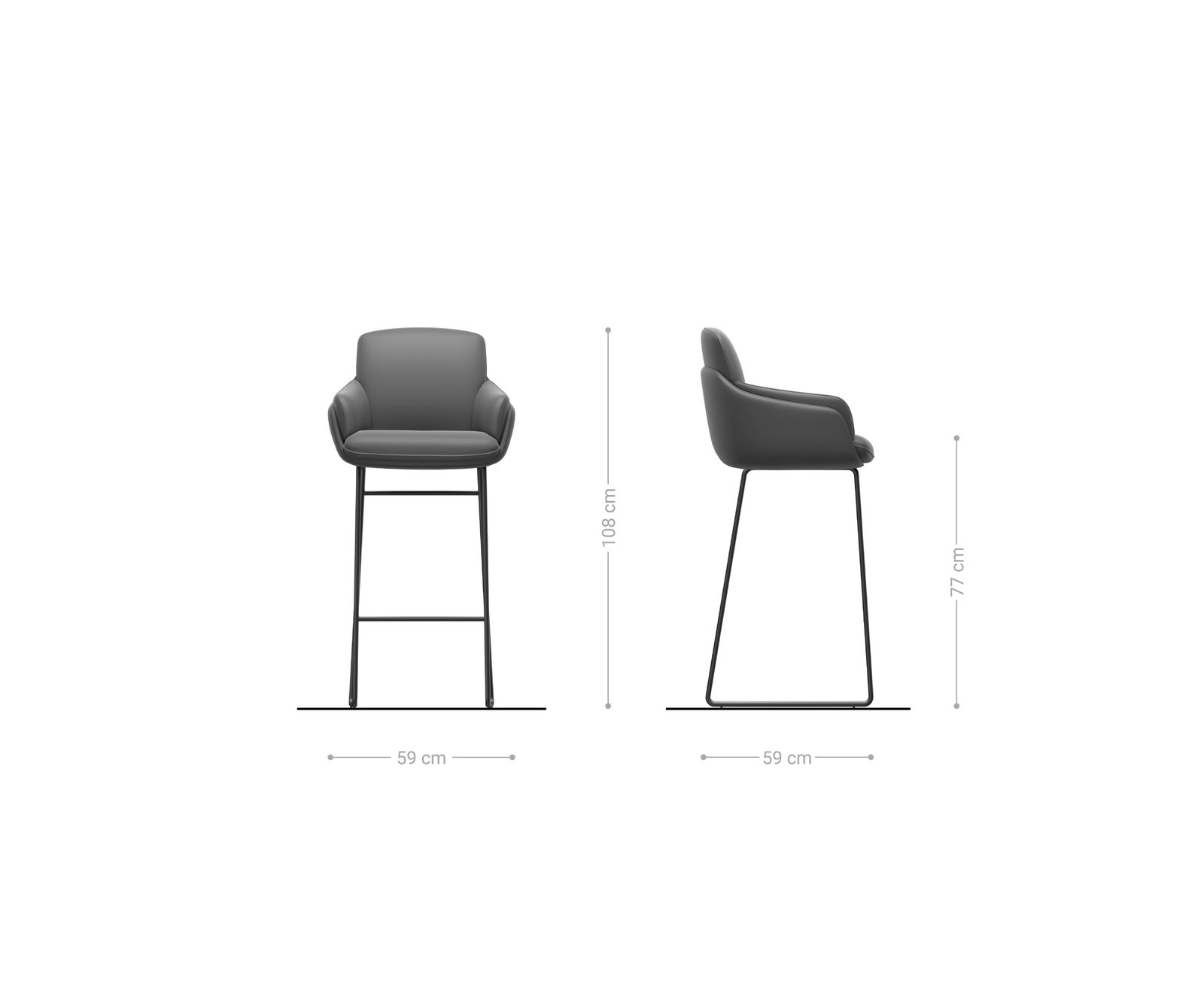 Barová stolička Luan-Flex texturovaná látka mäkká sivá tenká podstava nerezová oceľ strieborná - Image 6