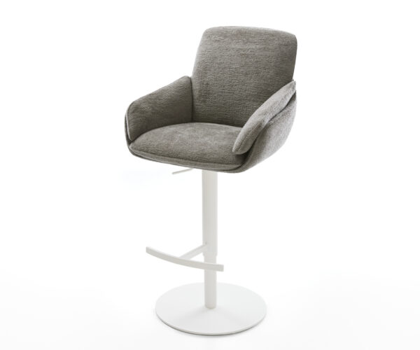 Barová stolička Luan-Flex bouclé mäkký tmavobéžová otočná podstava výškovo nastaviteľná kov biela