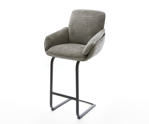 Barová stolička Luan-Flex bouclé mäkký tmavobéžová konzolová podstava plochý kov čierna