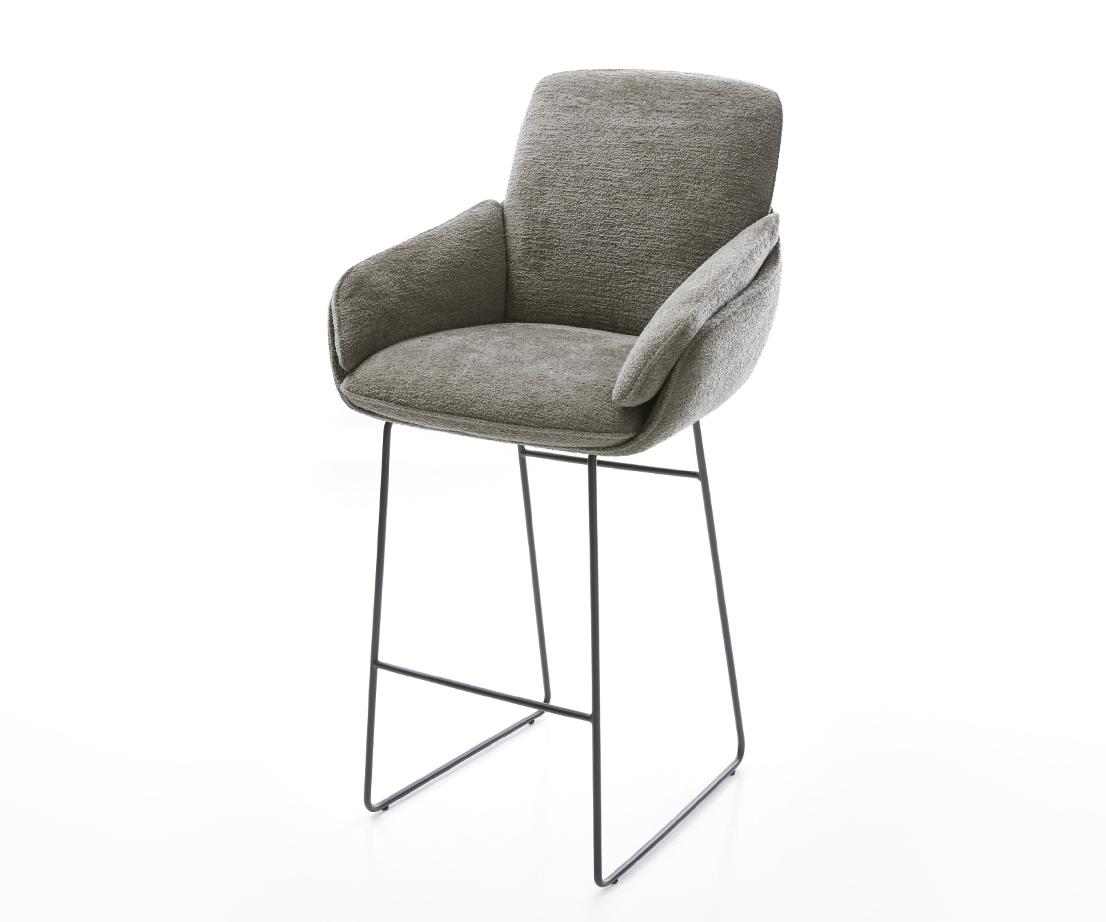 Barová stolička Luan-Flex bouclé mäkký tmavobéžová tenká podstava kov čierna