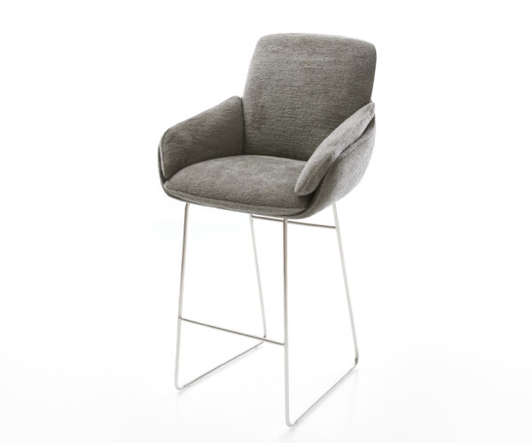 Barová stolička Luan-Flex bouclé mäkký tmavobéžová tenká podstava nerezová oceľ strieborno-šedá