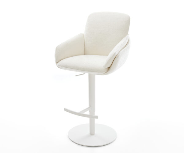 Barová stolička Luan-Flex bouclé mäkký béžová otočná podstava výškovo nastaviteľná kov biela