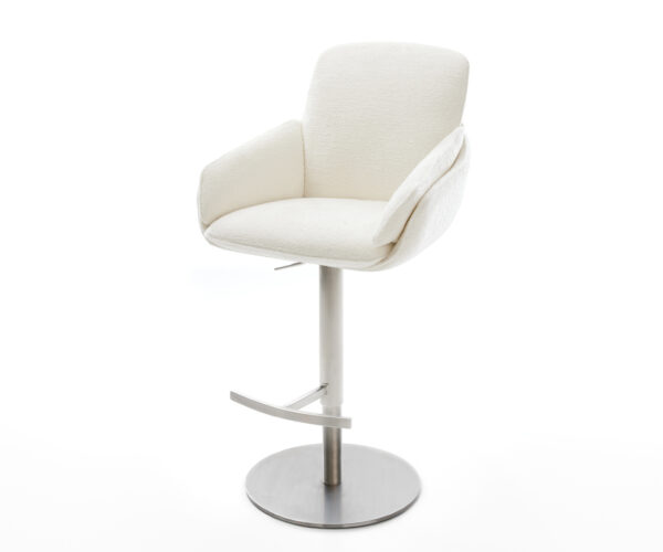 Barová stolička Luan-Flex bouclé mäkký béžová otočná podstava výškovo nastaviteľná nerezová oceľ strieborno-šedá