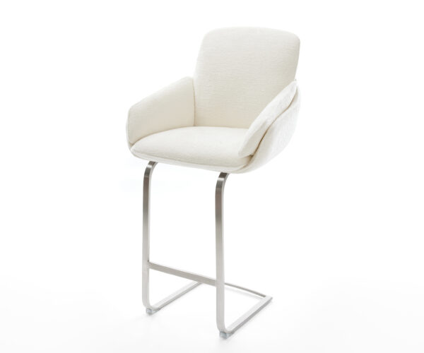 Barová stolička Luan-Flex bouclé mäkký béžová konzolová podstava plochá nerezová oceľ strieborná