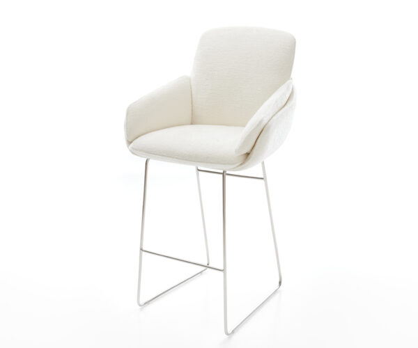 Barová stolička Luan-Flex bouclé mäkký béžová tenká podstava nerezová oceľ strieborno sfarbená