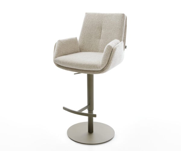 Barová stolička Clea-Flex tkanina mäkká béžová otočná podstava výškovo nastaviteľná kov titánová farba