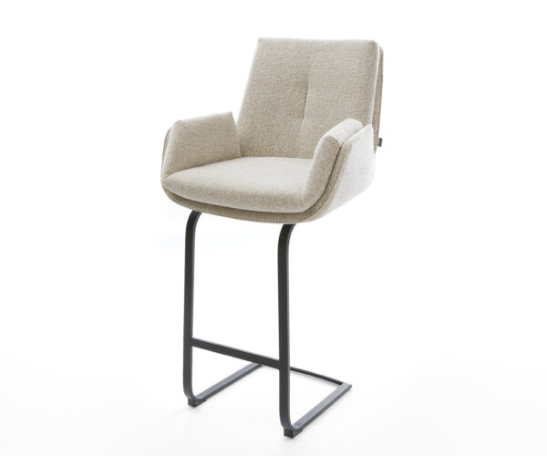 Barová stolička Clea-Flex tkanina mäkká béžová konzolová podstava plochý kov čierna