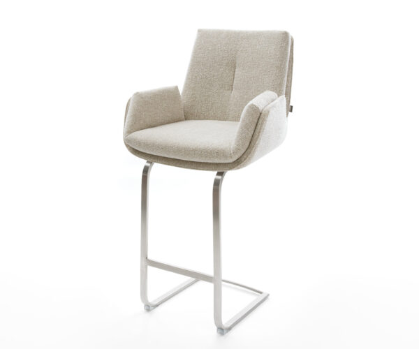 Barová stolička Clea-Flex tkanina mäkká béžová konzolová podstava plochá nerezová oceľ strieborná