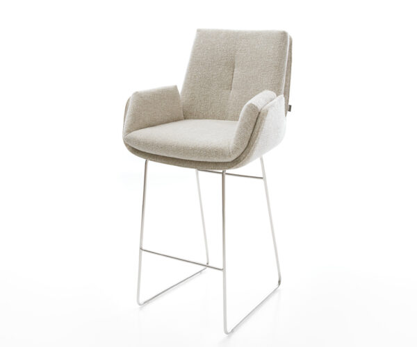 Barová stolička Clea-Flex tkanina mäkká béžová tenká podstava nerezová oceľ strieborno sivá