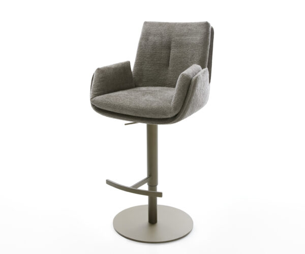 Barová stolička Clea-Flex bouclé mäkký tmavobéžová otočná podstava výškovo nastaviteľná kov titánová farba