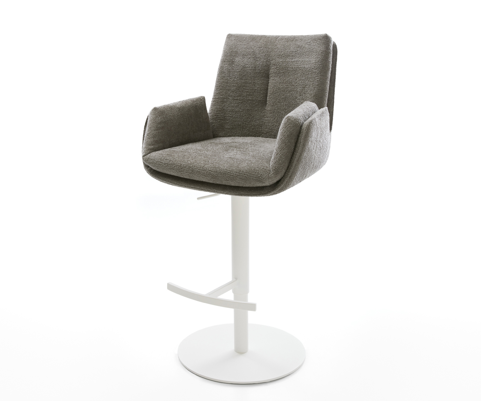 Barová stolička Clea-Flex bouclé mäkký tmavobéžová otočná podstava výškovo nastaviteľná kov biela
