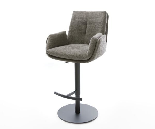 Barová stolička Clea-Flex bouclé mäkký tmavobéžová otočná podstava výškovo nastaviteľná kov čierna