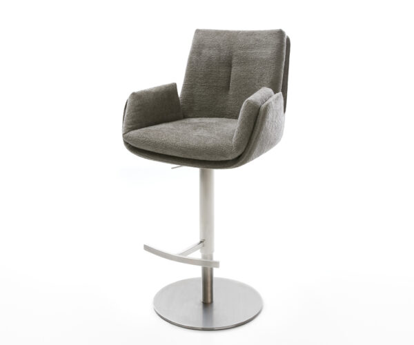 Barová stolička Clea-Flex bouclé mäkký tmavobéžová otočná podstava výškovo nastaviteľná nerezová oceľ strieborno-šedá