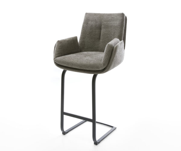 Barová stolička Clea-Flex bouclé mäkký tmavobéžová konzolová podstava plochý kov čierna