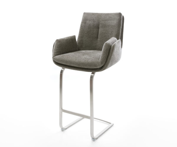 Barová stolička Clea-Flex bouclé mäkký tmavobéžová konzolová podstava plochá nerezová oceľ strieborno-šedá