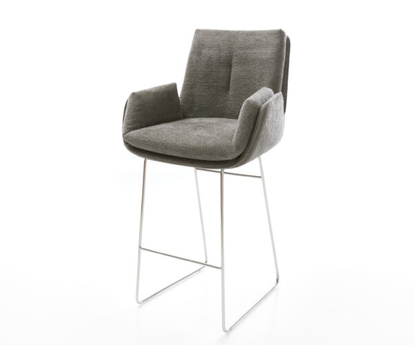 Barová stolička Clea-Flex bouclé mäkký tmavobéžová tenká podstava nerezová oceľ strieborno farba