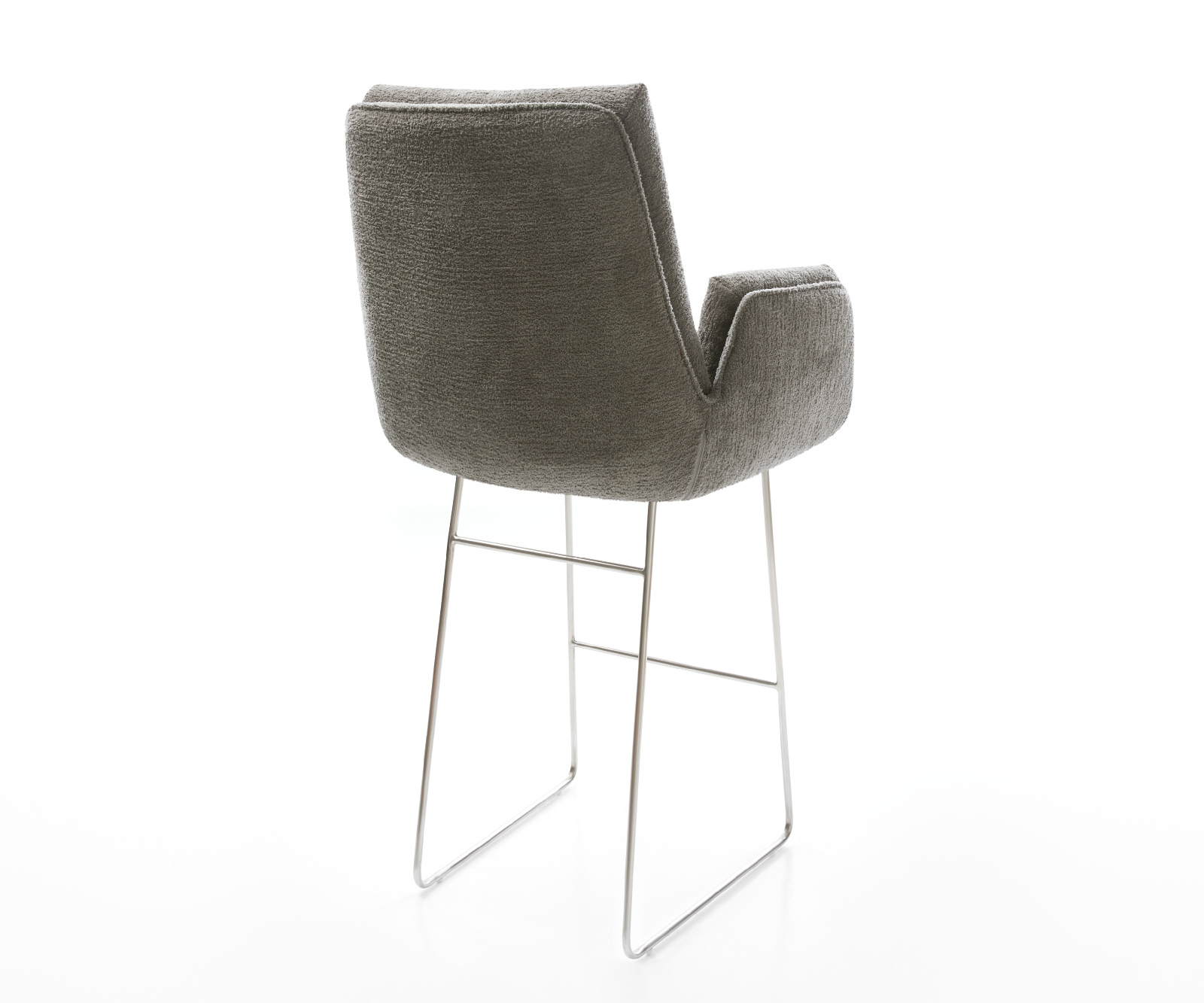 Barová stolička Clea-Flex bouclé mäkký tmavobéžová tenká podstava nerezová oceľ strieborno farba - Image 5