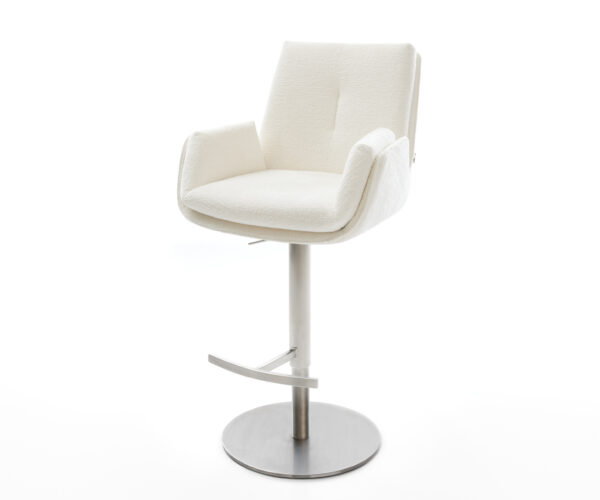 Barová stolička Clea-Flex bouclé mäkký béžová otočná podstava výškovo nastaviteľná nerezová oceľ strieborno sivá