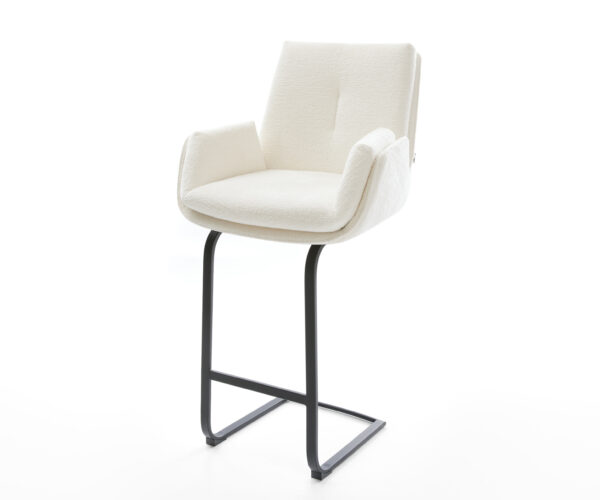 Barová stolička Clea-Flex bouclé mäkký béžová konzolová podstava plochý kov čierna