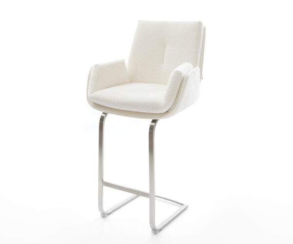 Barová stolička Clea-Flex bouclé mäkký béžová konzolová podstava plochá nerezová oceľ strieborná