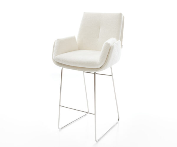 Barová stolička Clea-Flex bouclé mäkký béžová tenká podstava nerezová oceľ strieborno-šedá