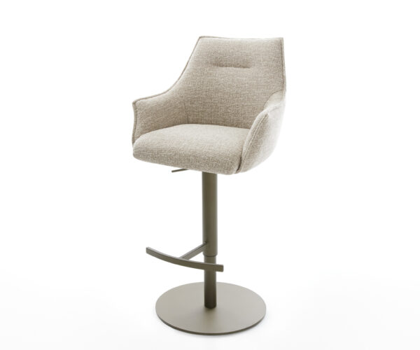Barová stolička Alja-Flex tkanina mäkký béžová otočná podstava výškovo nastaviteľná kov titánová vrecková pružina